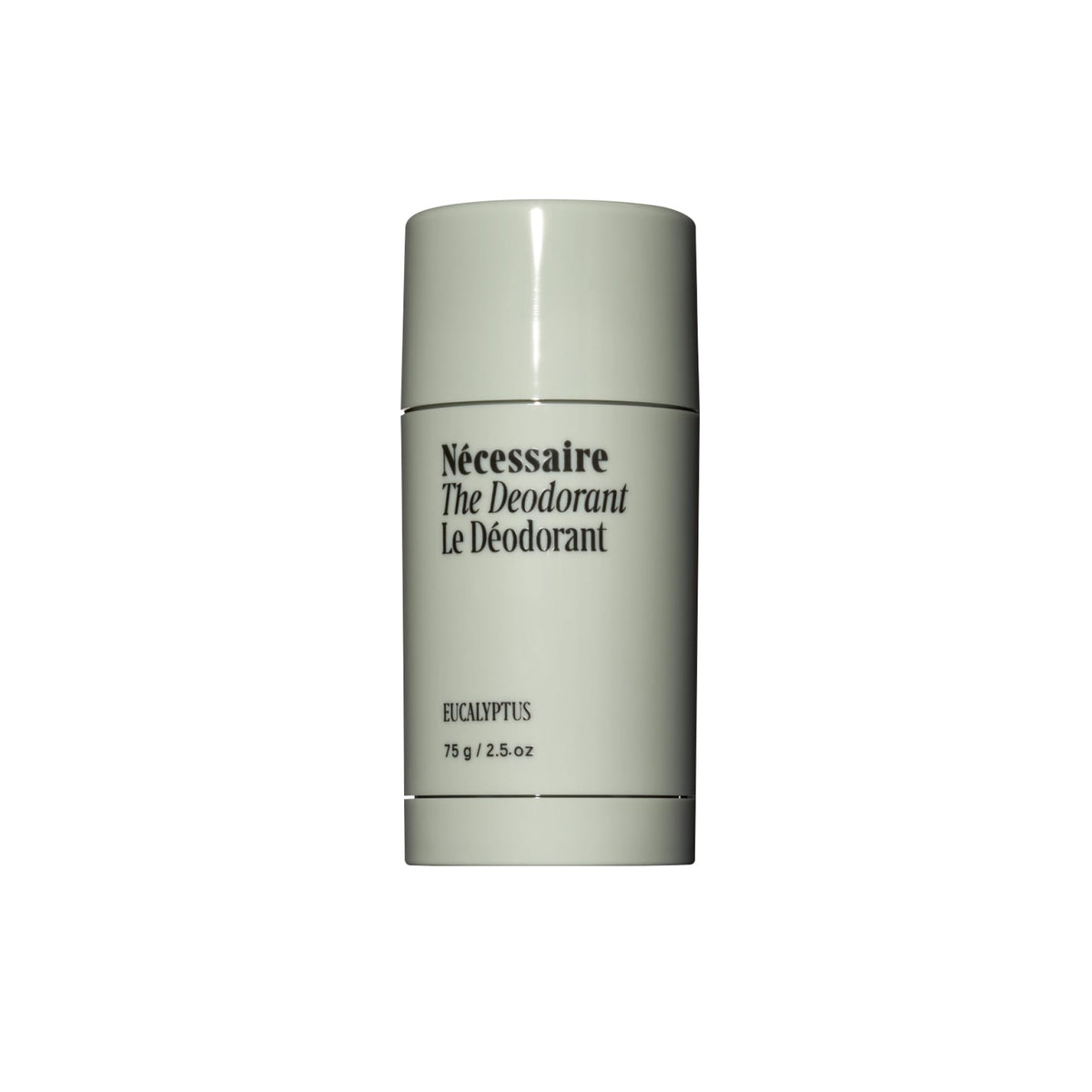 Nécessaire Eucalyptus deodorant bottle close-up demonstrates aluminum-free freshness for daily use.