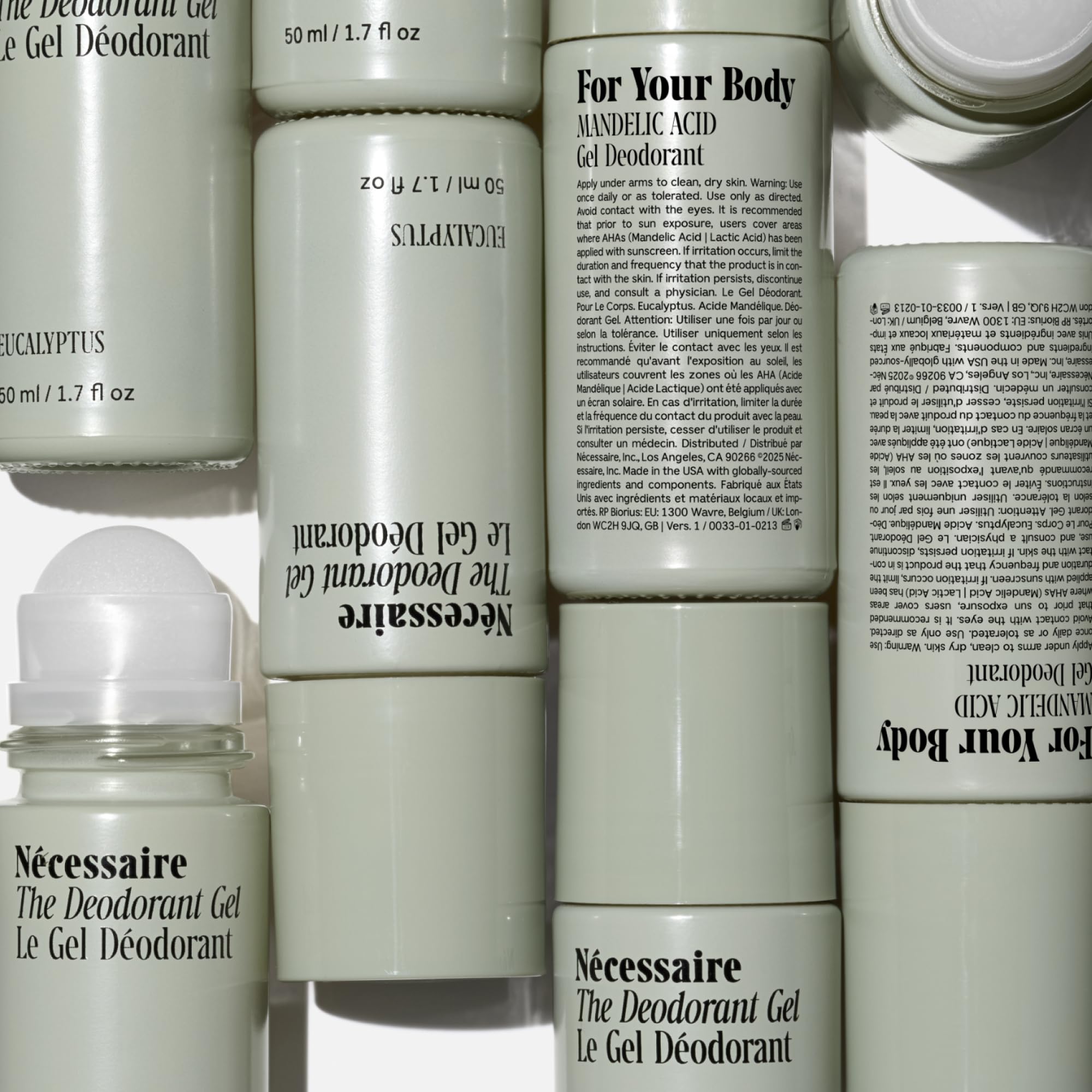 Nécessaire deodorant gel eucalyptus cap-off shows smooth gel texture for daily use