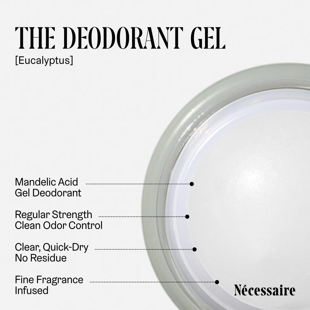 Nécessaire deodorant gel eucalyptus texture closeup demonstrates easy application without residue