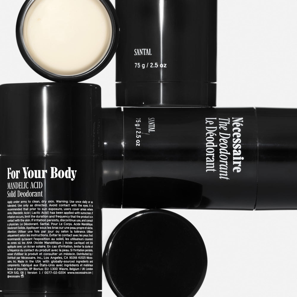 Nécessaire Deodorant Santal packaging box emphasizes vegan aluminum-free design