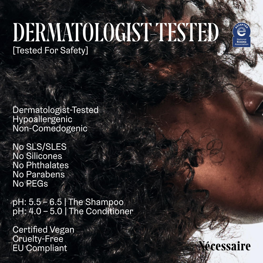 Nécessaire Hair Duo fragrance-free label suitable for sensitive scalps.