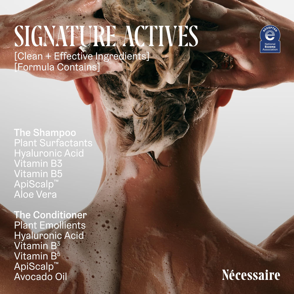 Nécessaire Hair Duo hyaluronic acid ingredients visual for skin-friendly care.