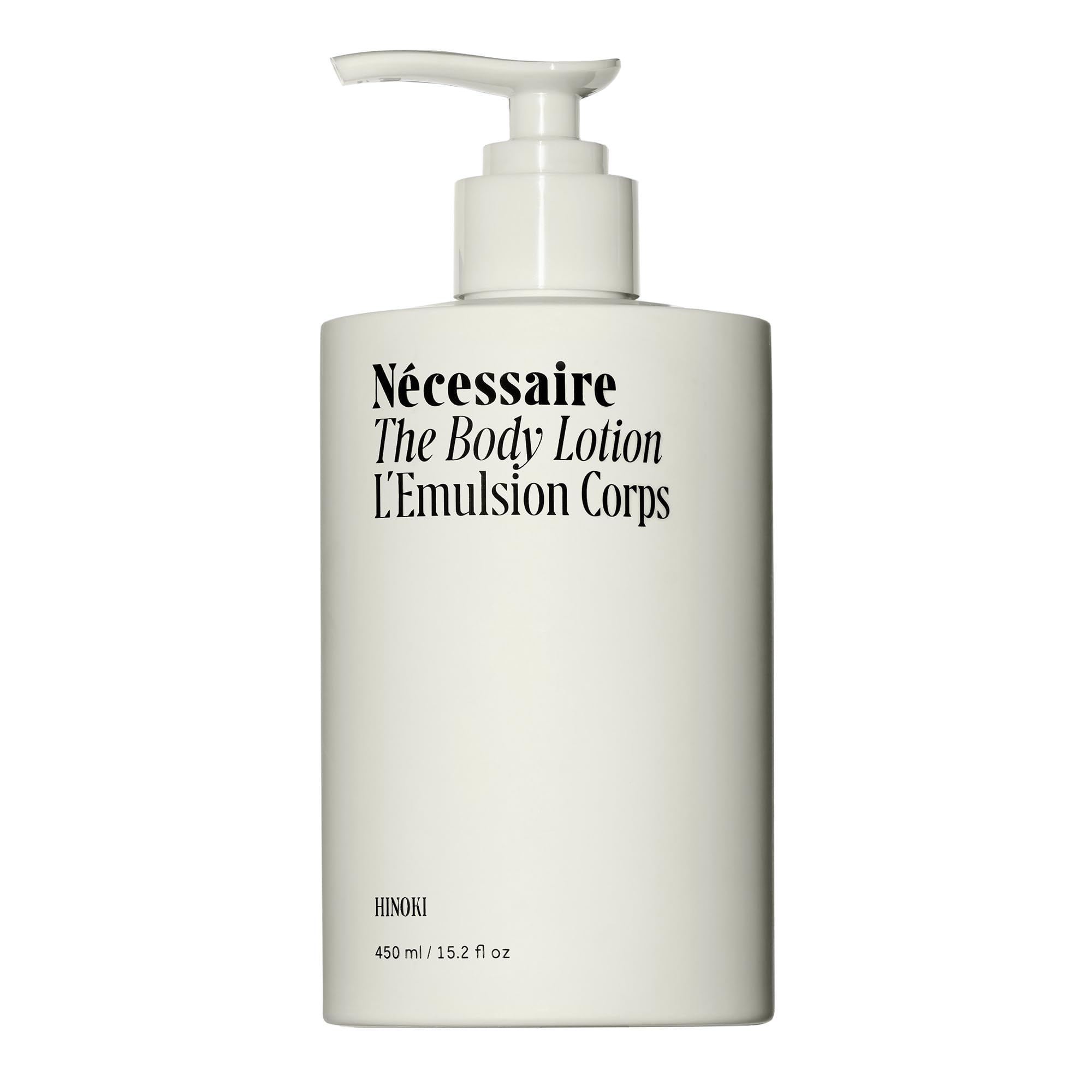 Nécessaire Hinoki lotion bottle for daily hydration.
