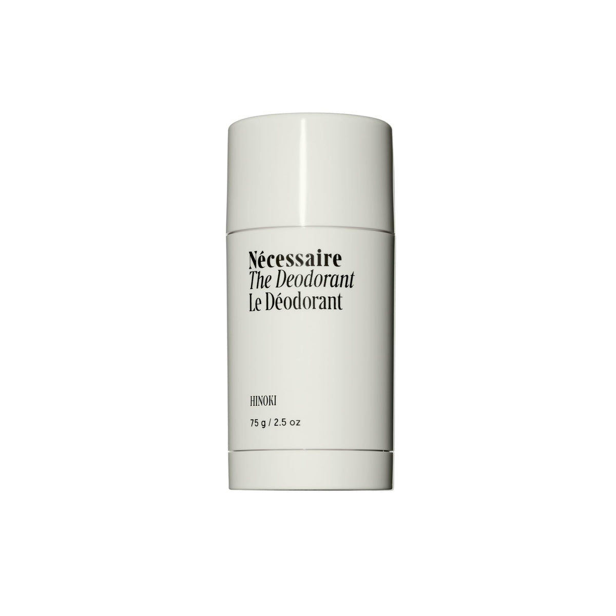 Nécessaire Hinoki deodorant bottle showcasing aluminum-free formula for freshness
