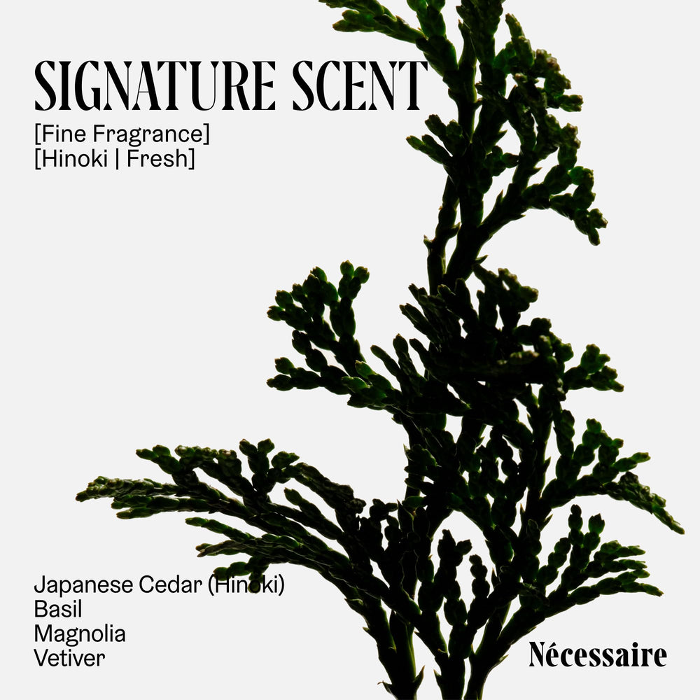 Nécessaire Hinoki deodorant fragrance notes with Hinoki, basil, magnolia, vetiver