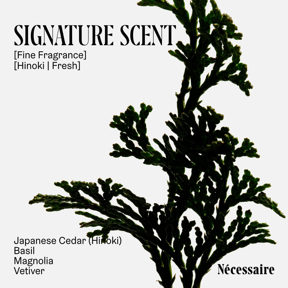 Nécessaire Hinoki lotion contains 2.5% niacinamide for skin care.