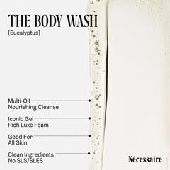 Nécessaire Eucalyptus packaging box emphasizing vegan, SLS-free, and hypoallergenic features.