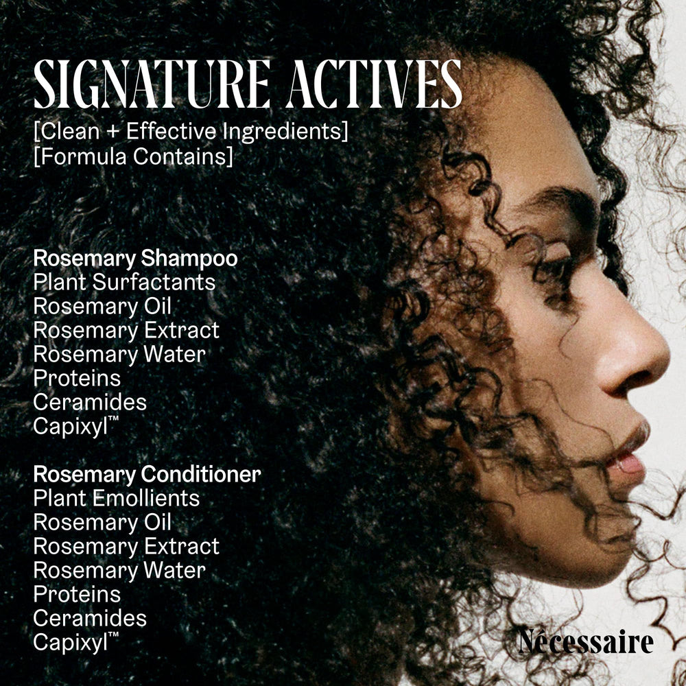 Nécessaire Rosemary color-safe packaging highlights dermatologist-tested and vegan credentials.