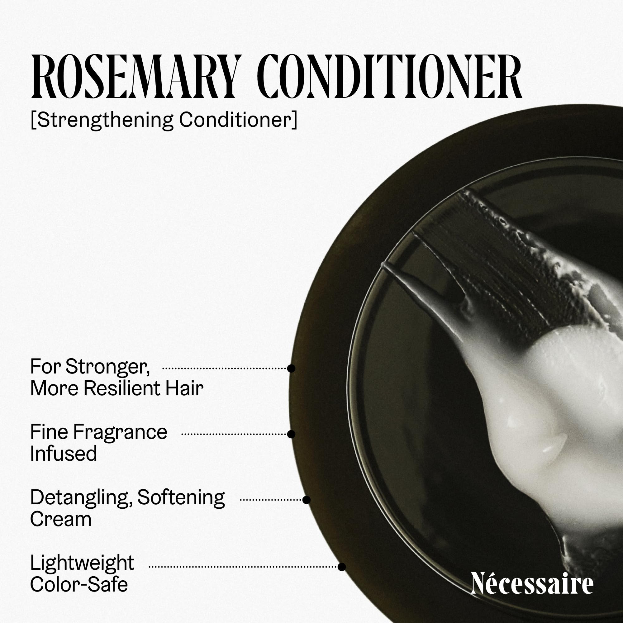 Nécessaire Rosemary Conditioner ingredients illustration showcases rosemary, plant proteins, and ceramides for conditioning.