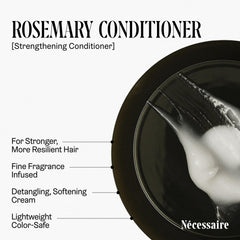Nécessaire Rosemary Conditioner ingredients illustration showcases rosemary, plant proteins, and ceramides for conditioning.