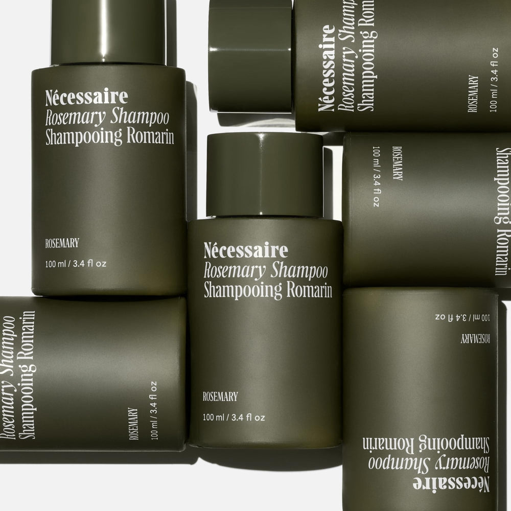 Nécessaire Rosemary Shampoo rosemary ingredients close-up highlights plant-based formula.