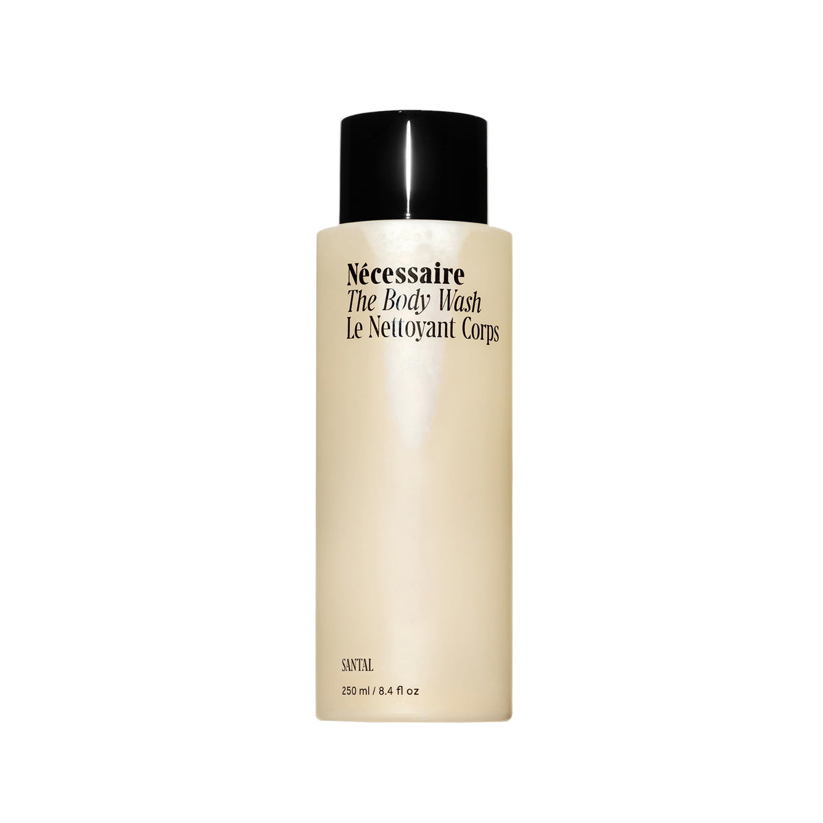 Nécessaire Santal bottle-front with minimalist packaging for daily cleansing.
