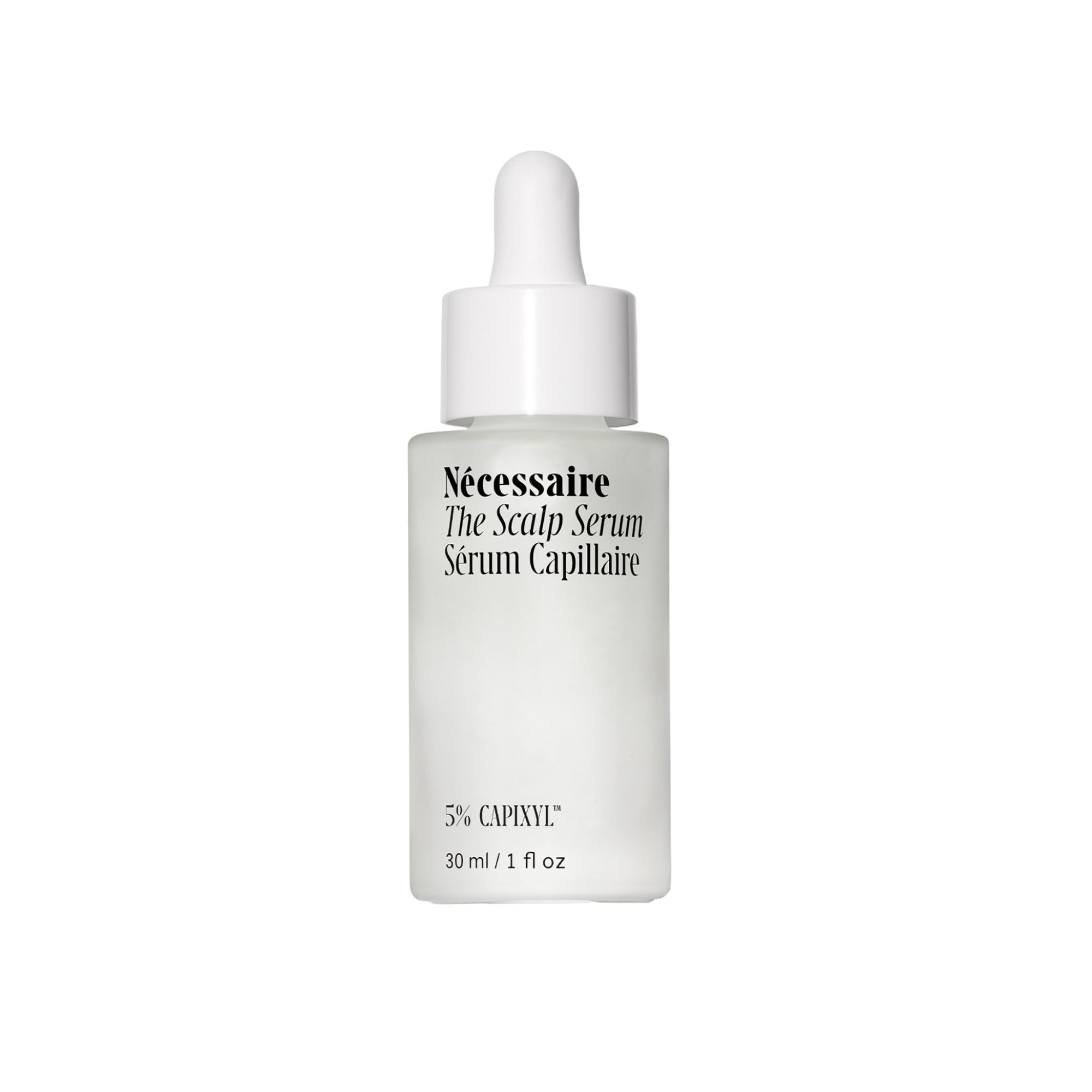 Nécessaire Scalp Serum bottle showing a water-light formula for daily scalp care.