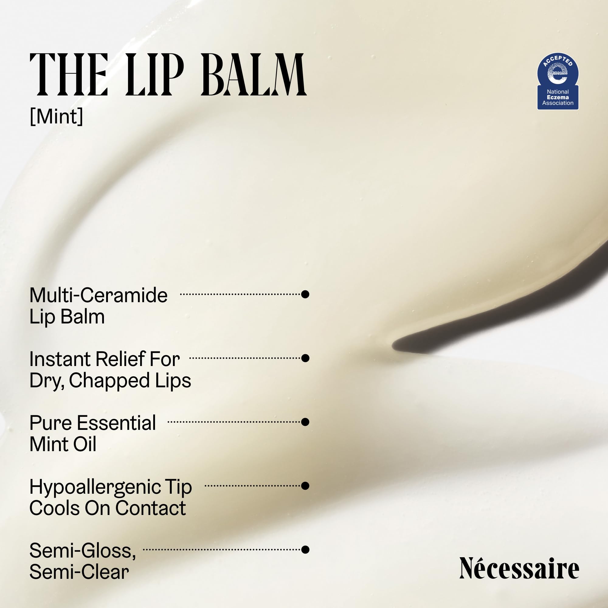 Nécessaire The Lip Balm close-up shows mint texture on lips.