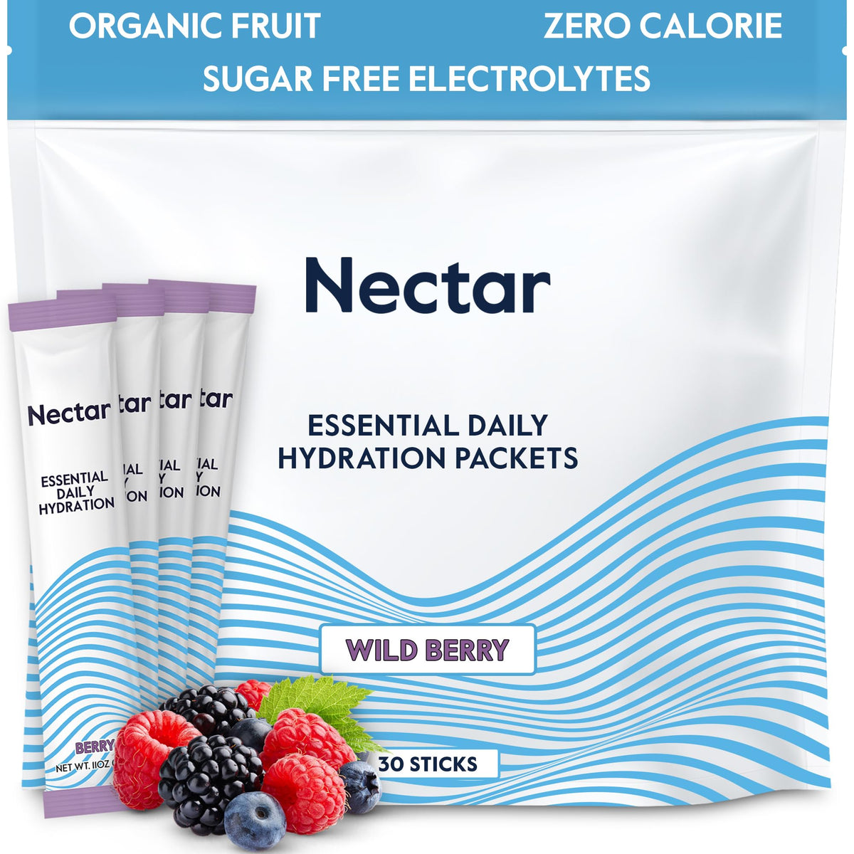 Nectar Hydration Packets Berry 30-pack front for quick zero-calorie hydration