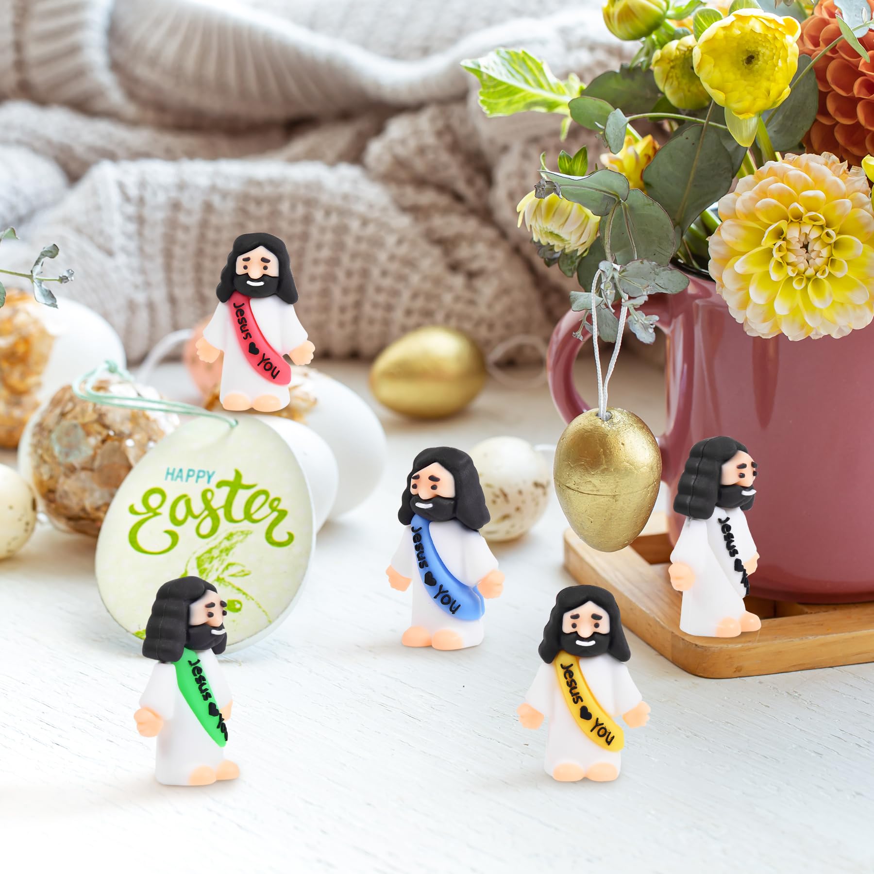 Nedeqi yellow Jesus figure, cheerful reminder for classroom or group study.