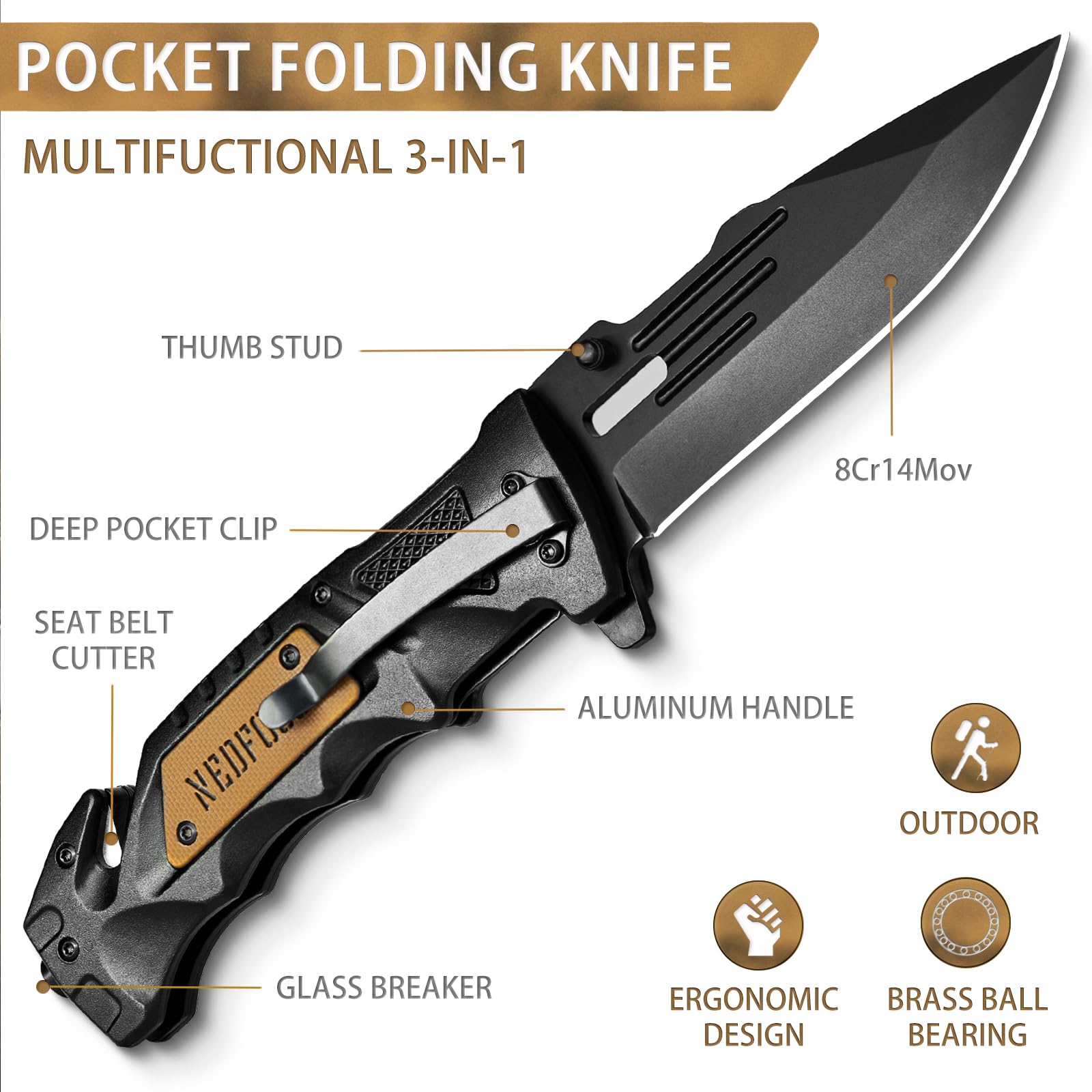 NedFoss DA75 ergonomic handle with G10 and aluminum for a comfortable grip