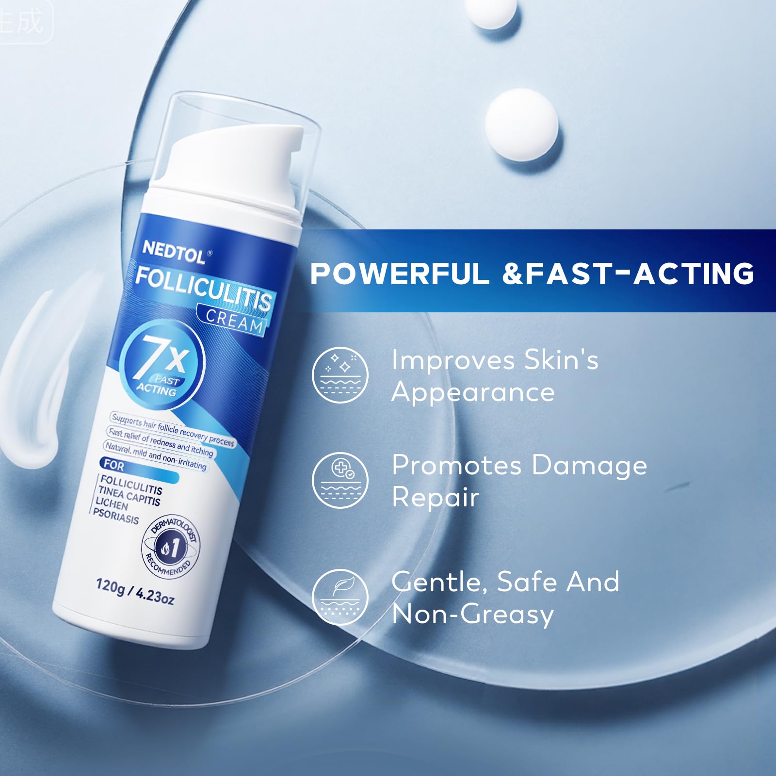 Nedtol Folliculitis Cream close-up texture emphasizing moisturizing feel.