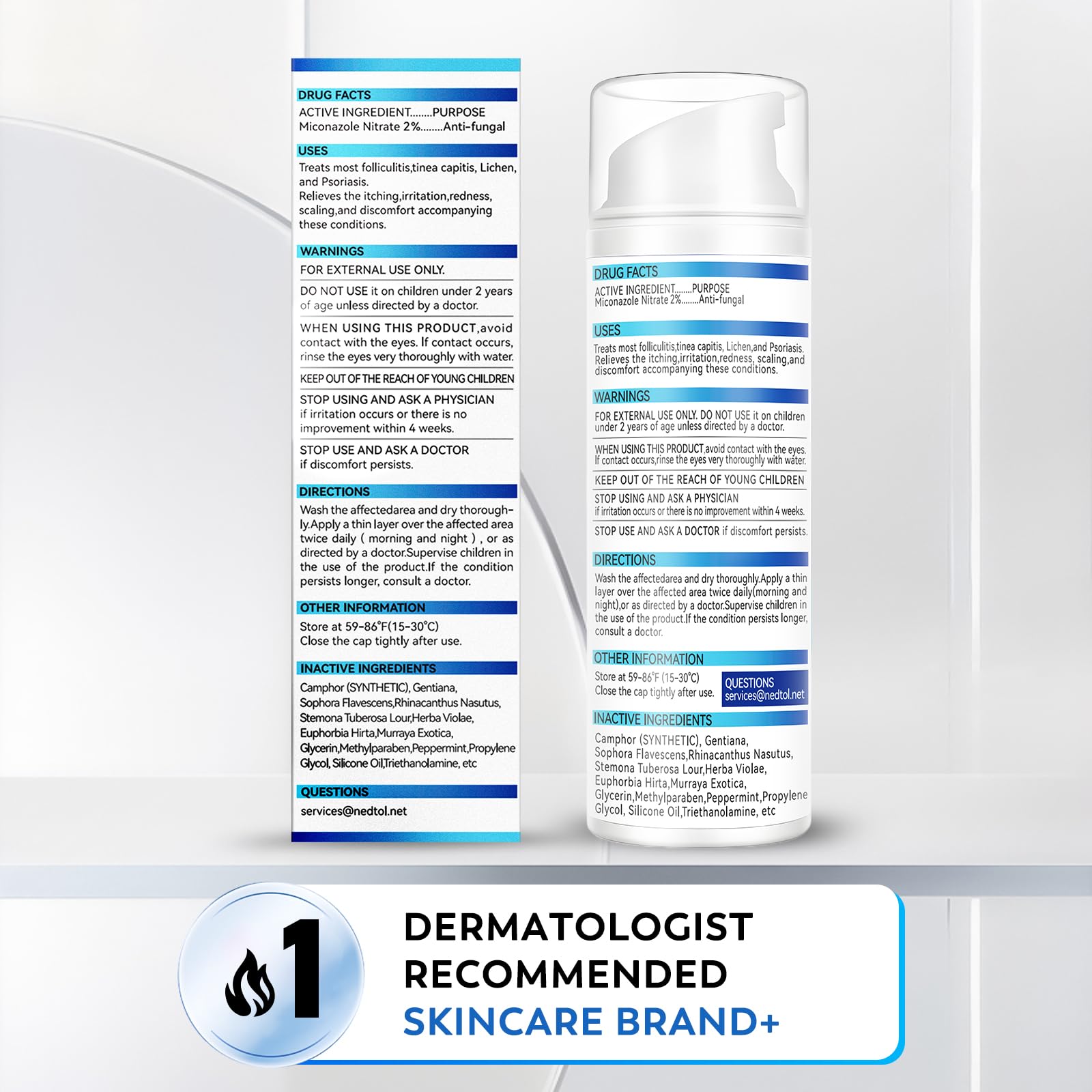 Nedtol Folliculitis Cream herbal ingredients panel on packaging.