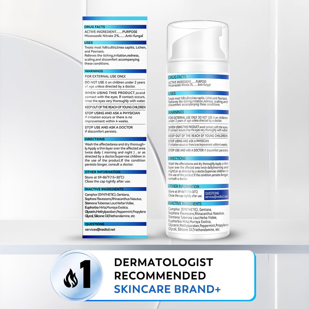 Nedtol Folliculitis Cream herbal ingredients panel on packaging.
