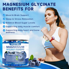 Nedtol Magnesium Glycinate Gummies bottle back shows the multi-nutrient blend for balanced daily wellness.