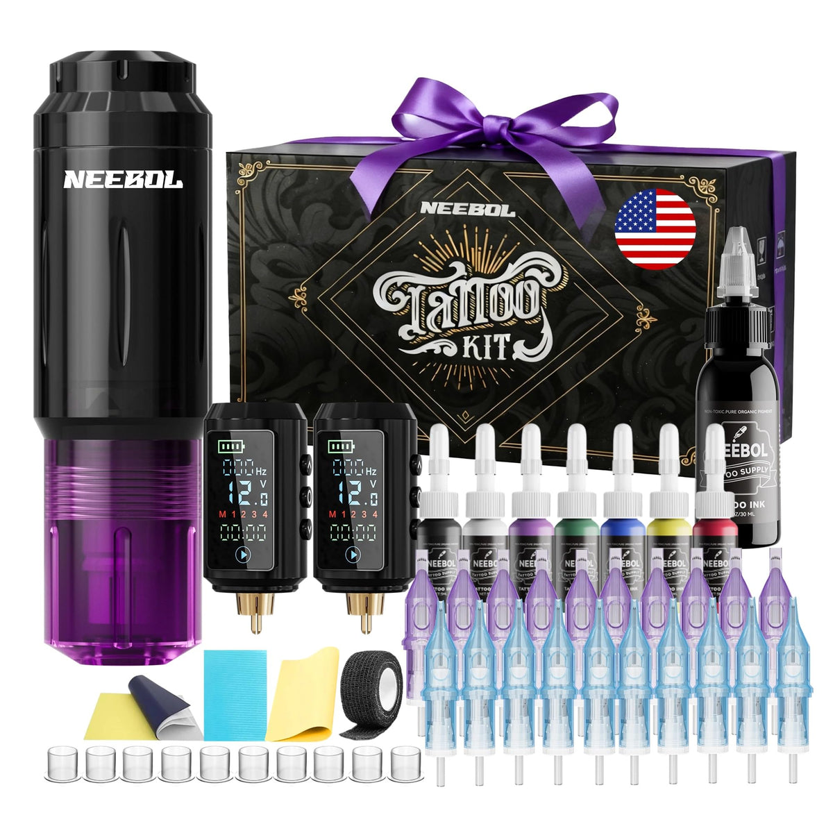 Neebol wireless tattoo gun kit for portable precision during sessions.