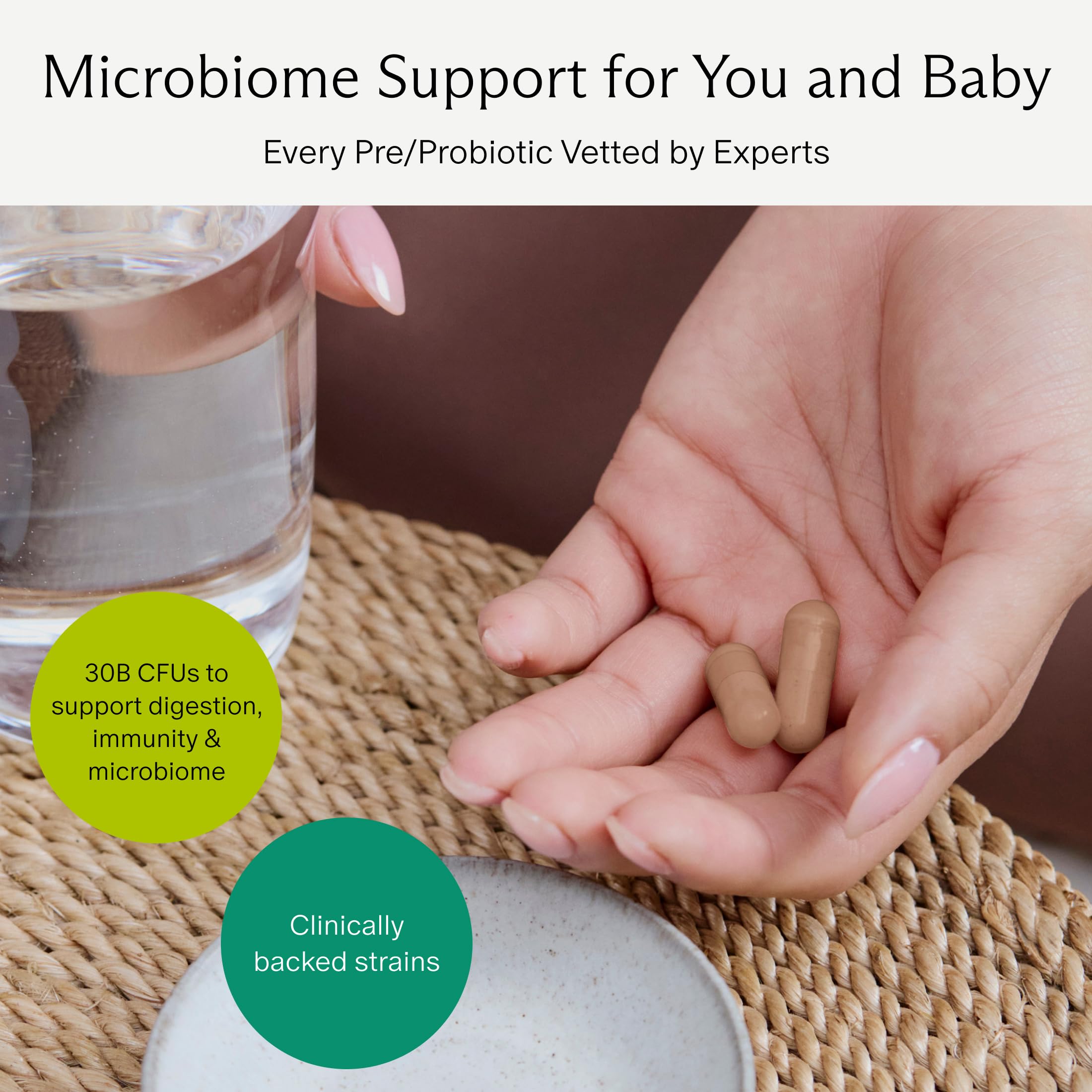 Needed capsules closeup highlights product quality and potency for mom and baby.
