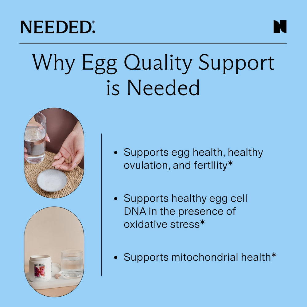Needed Egg Quality Support dosage reminder image for pre-meal intake.