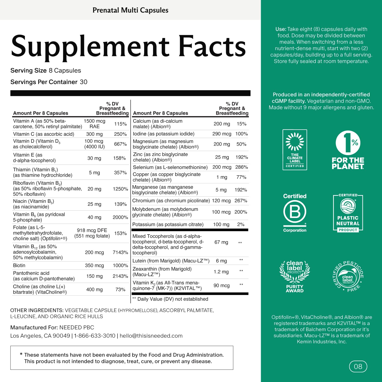 Needed prenatal capsules close-up showing choline and B vitamins support daily health.