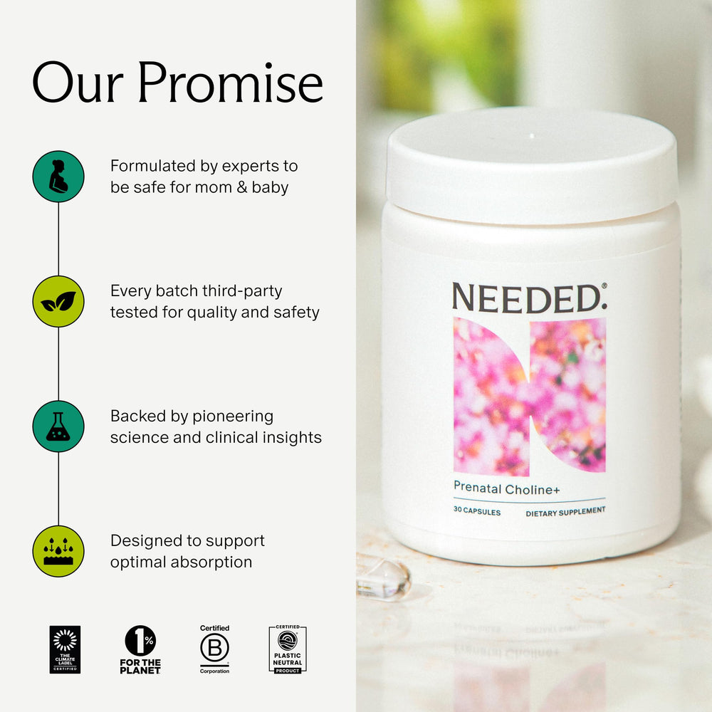 Needed Prenatal Choline+ bottle pours capsules for easy use