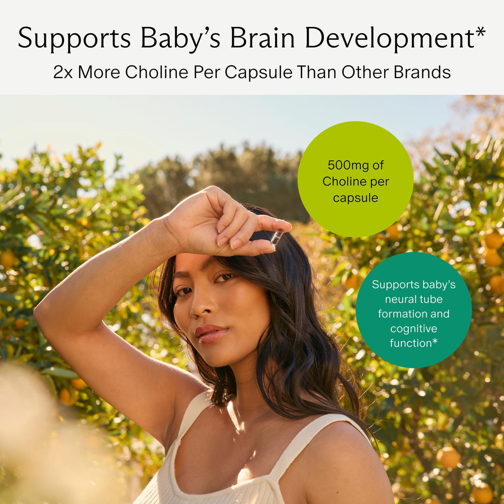 Needed Prenatal Choline+ bottle label highlights third-party testing and purity