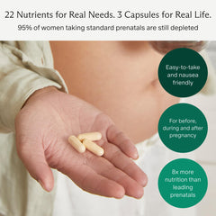 Needed Prenatal Multi Essentials label close-up highlighting 23 essential nutrients.