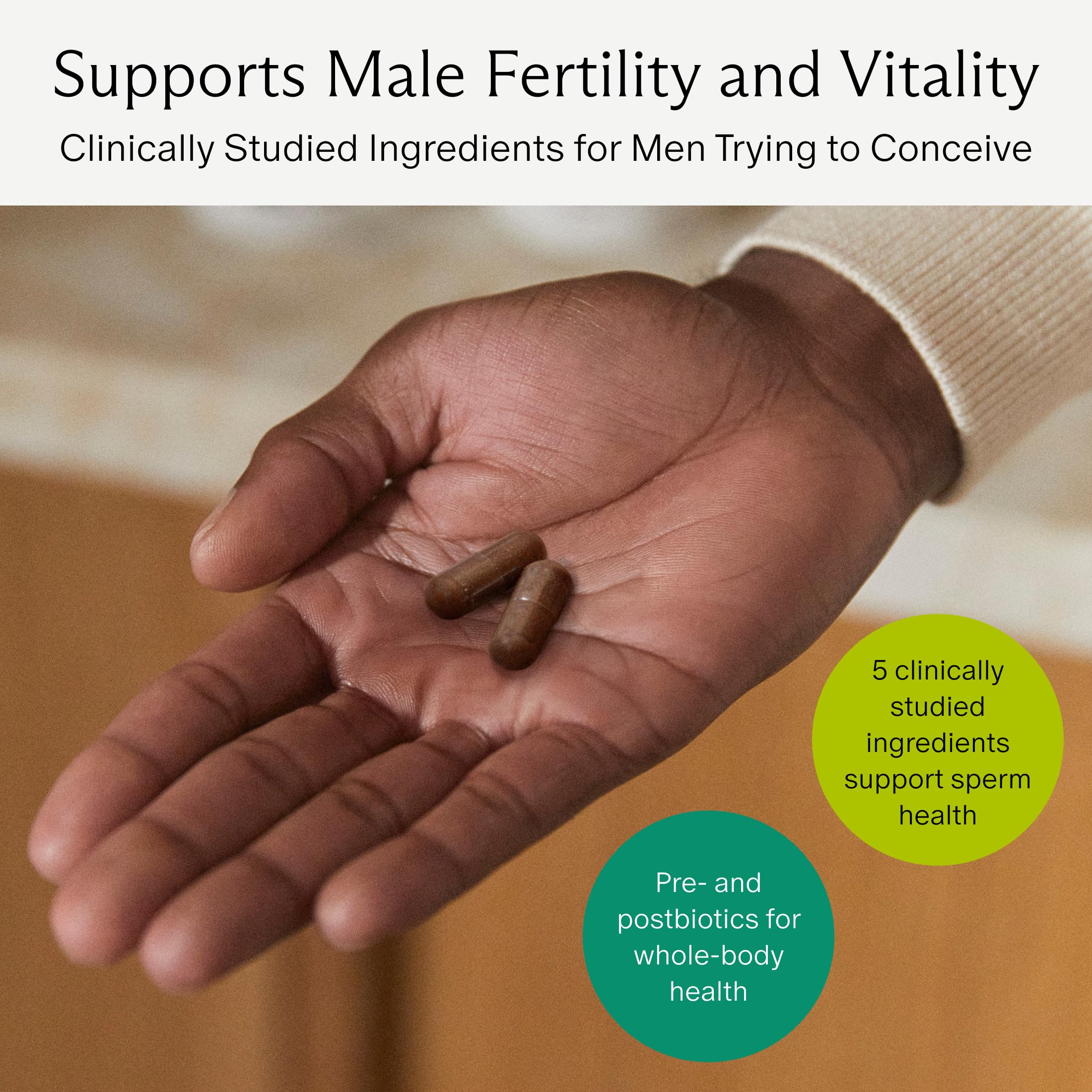 Needed Sperm Support capsules shown for easy daily intake.