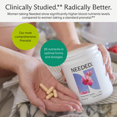 Third-party testing seal on Needed prenatal vitamins communicates trusted quality.