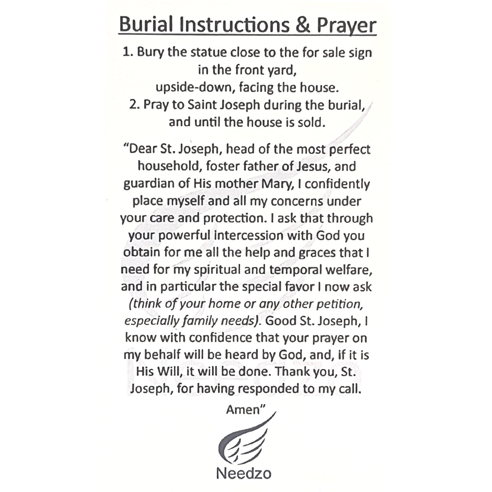 Needzo burial instructions guide for proper Saint Joseph statue placement
