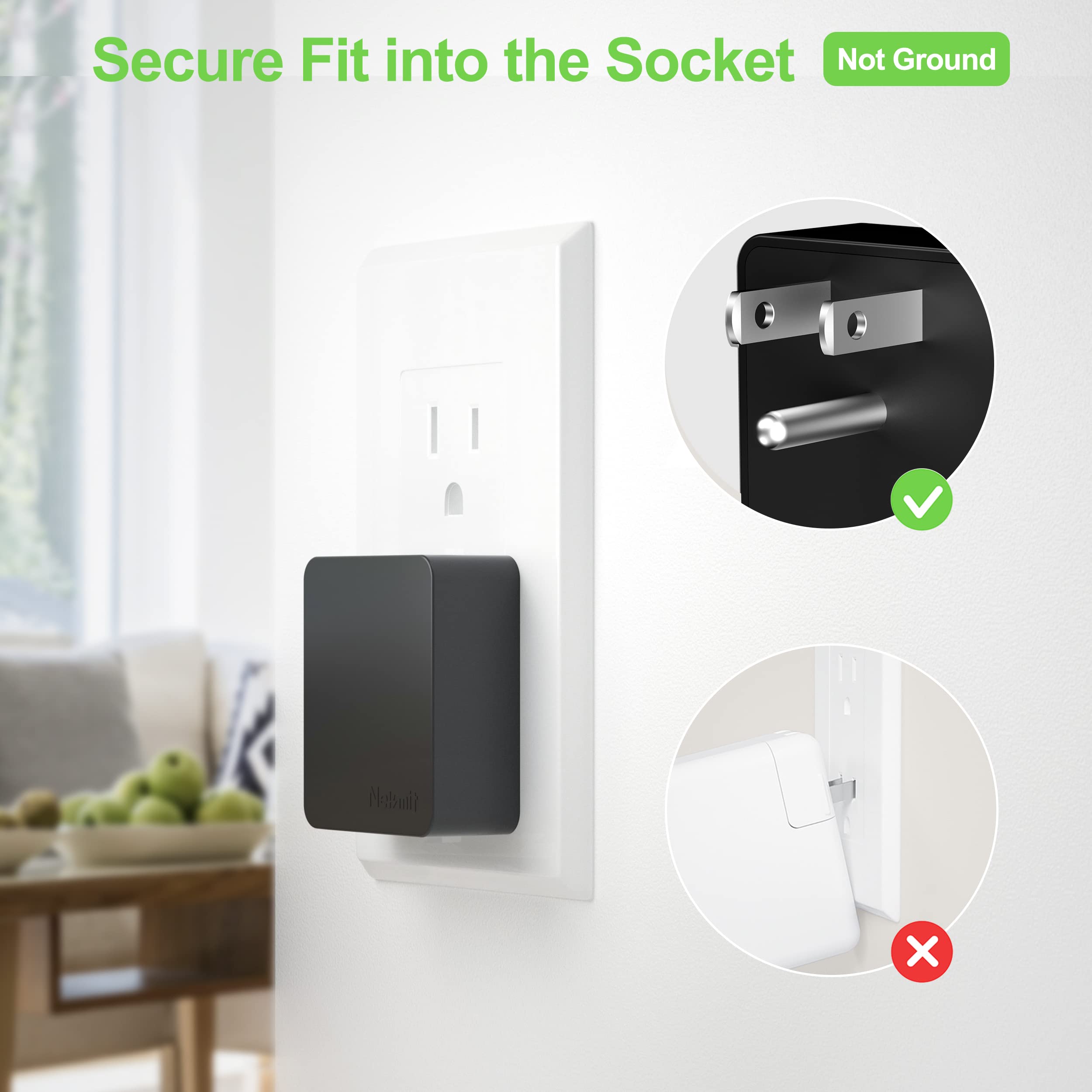 Nekmit compact wall plug demonstrates safe power sharing with two devices.