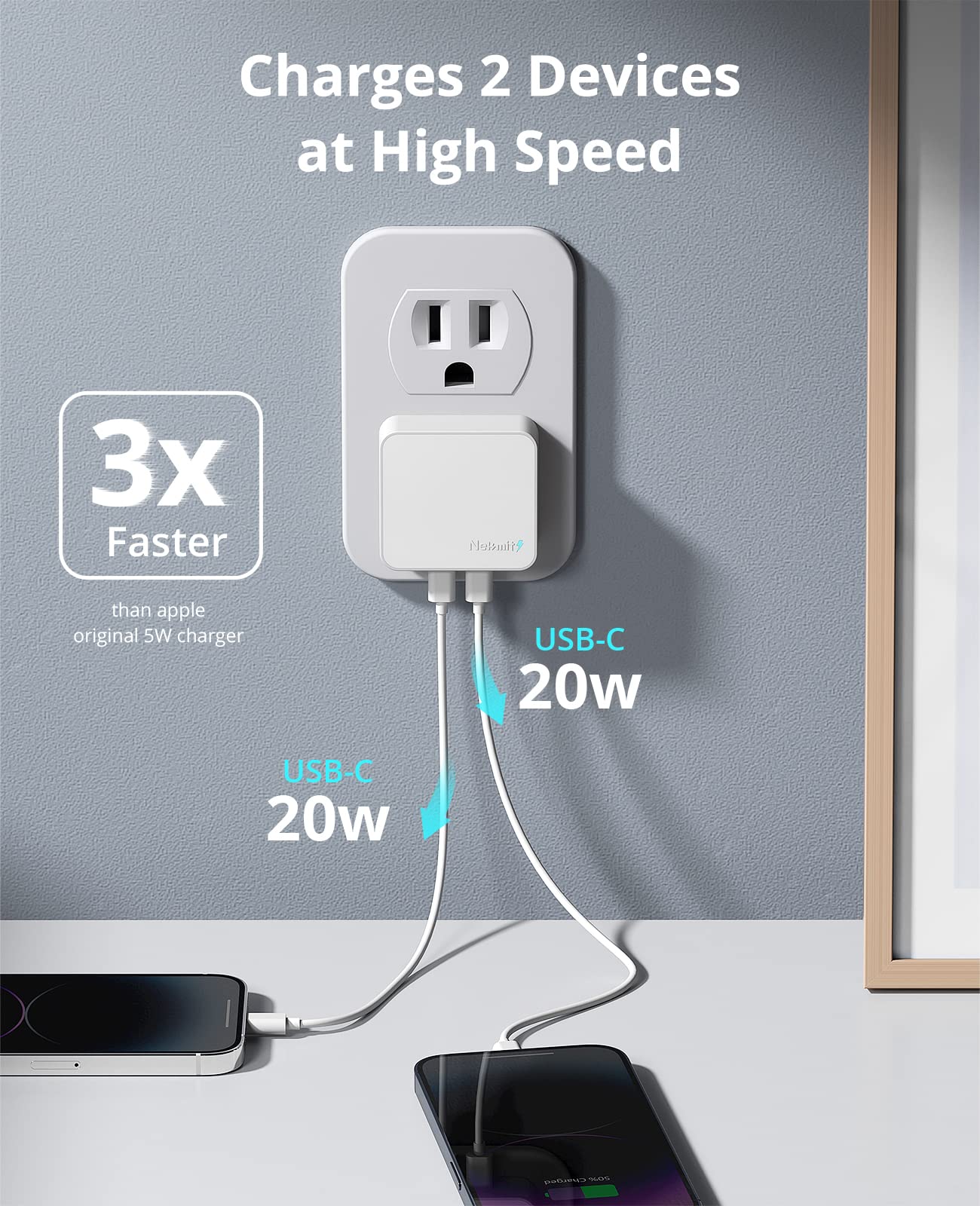 Nekmit exclusive Smart IC balances power for two devices.