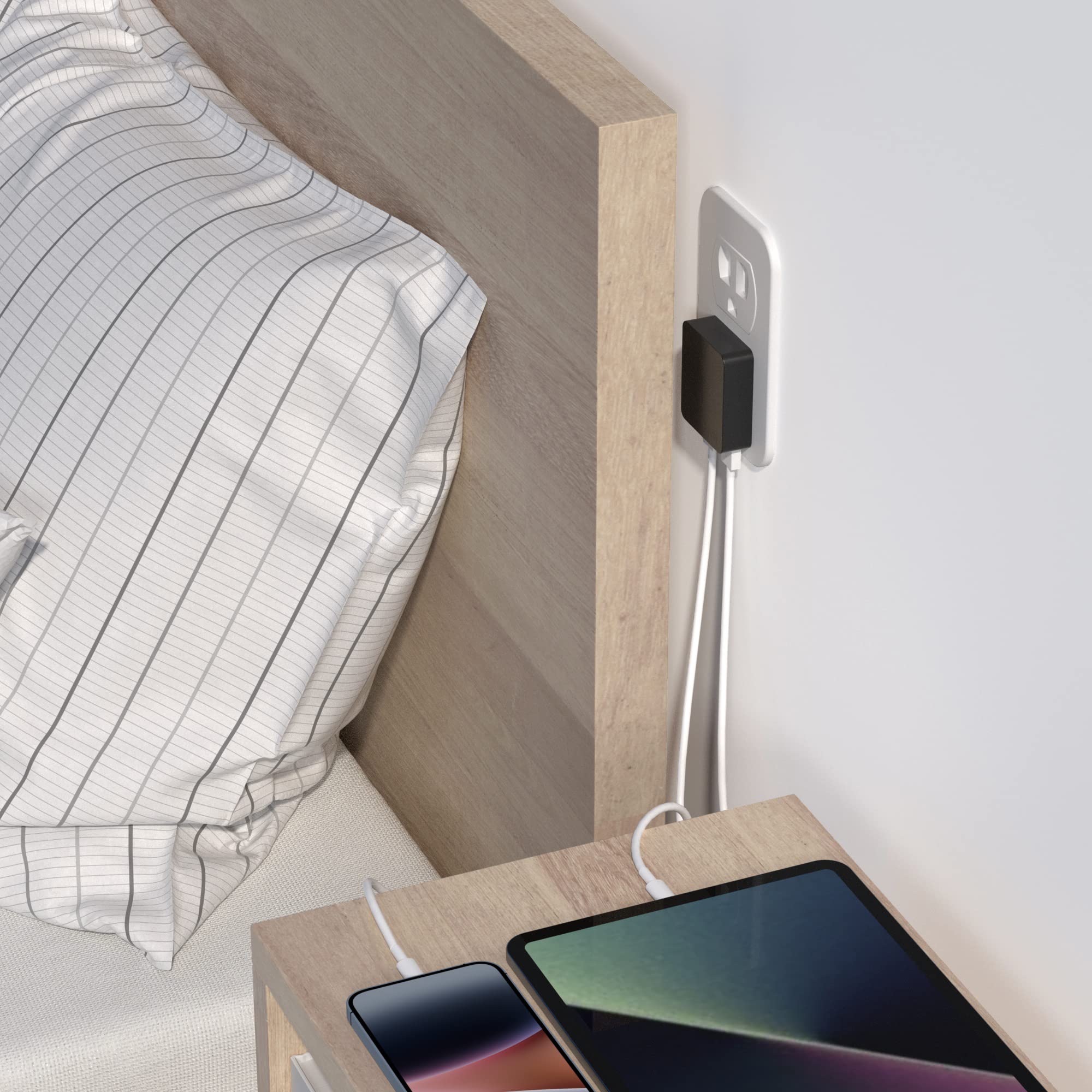 Nekmit charger keeps outlet free for other plugs while charging your iPhone or Switch.