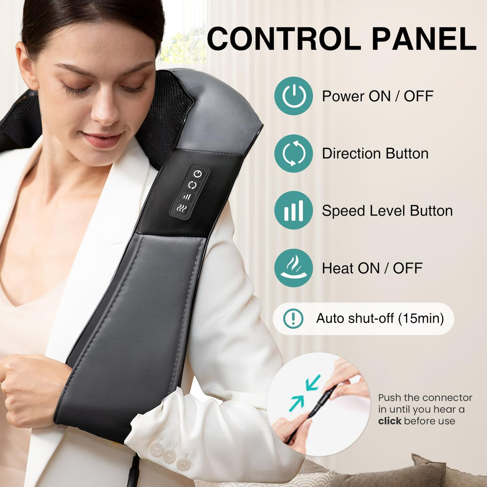 Nekteck heat function close-up highlights gentle warmth for fatigue relief.
