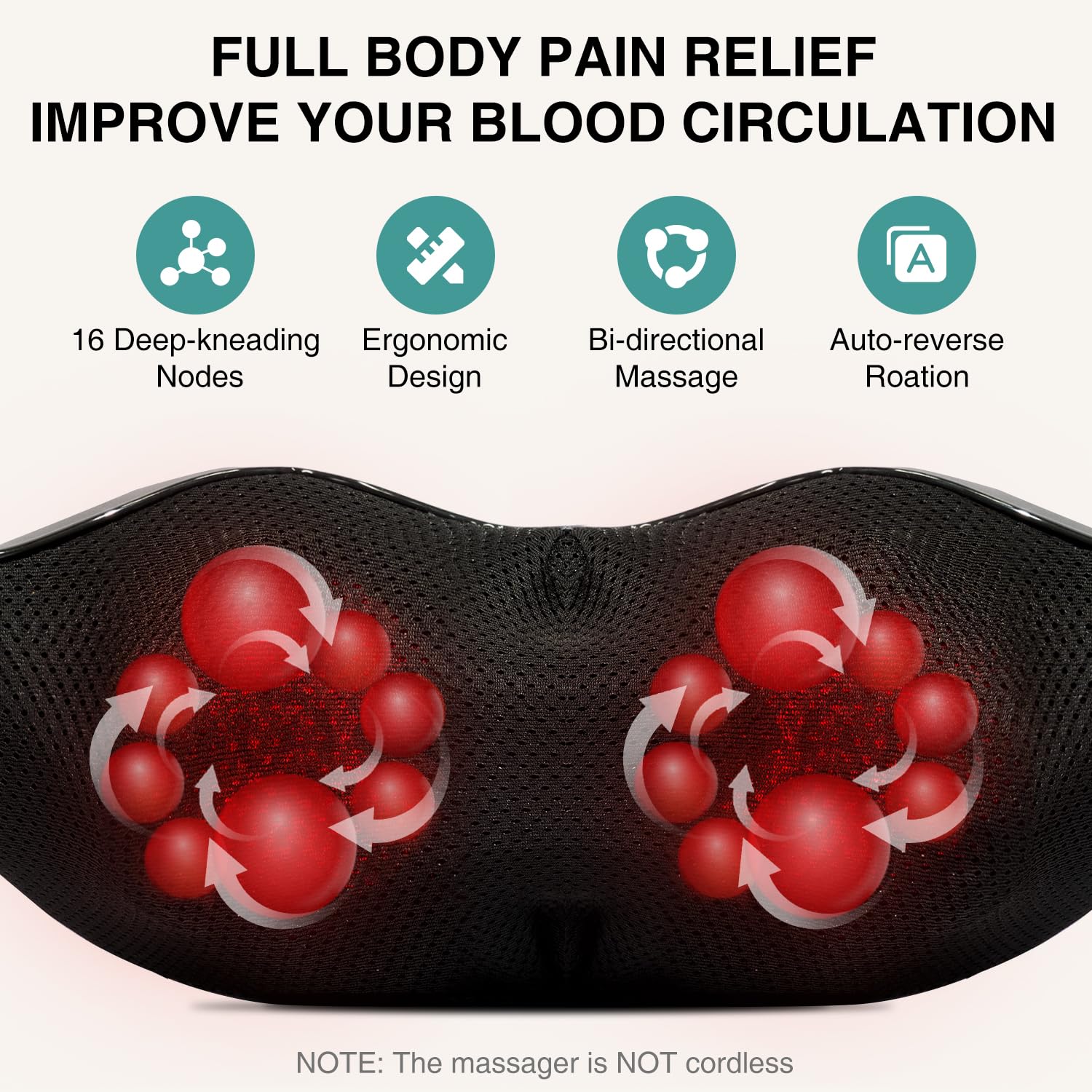 Nekteck neck massager side view shows compact design for travel.