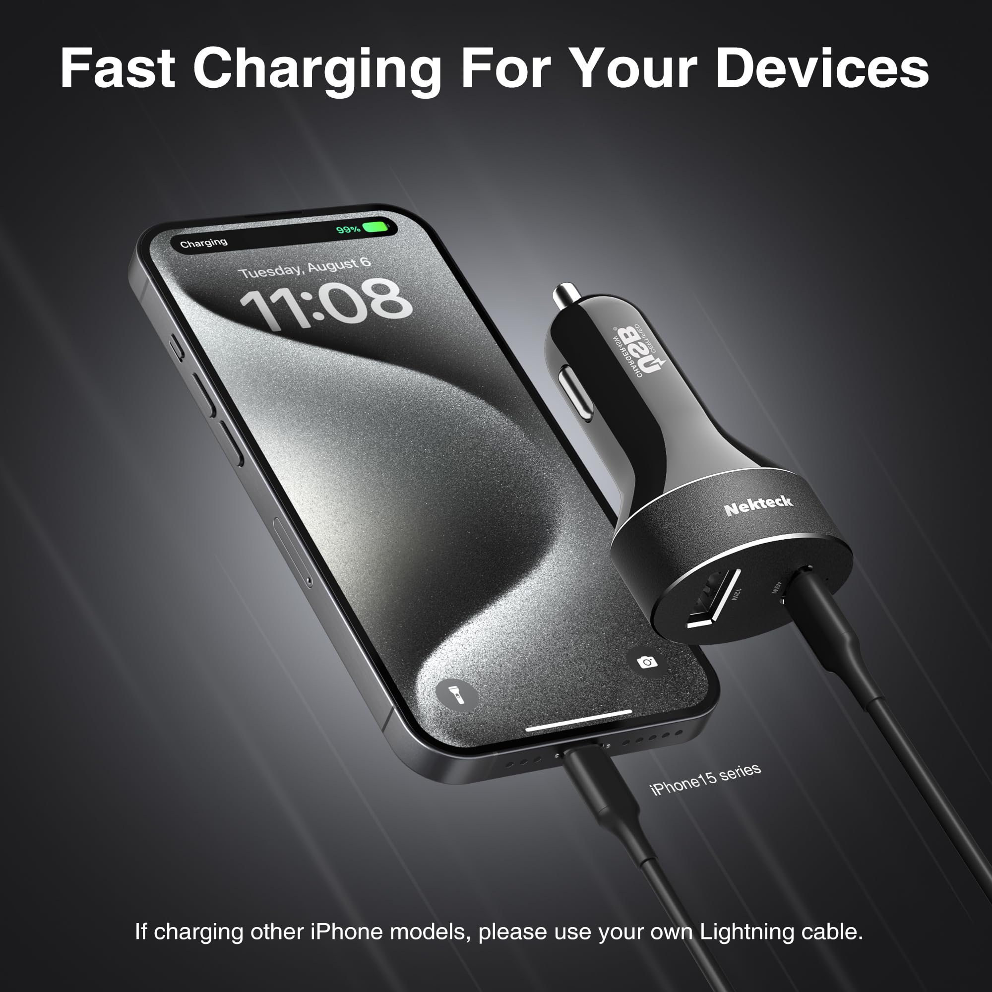 Nekteck included USB-C cable, 3.3 ft long for immediate charging.