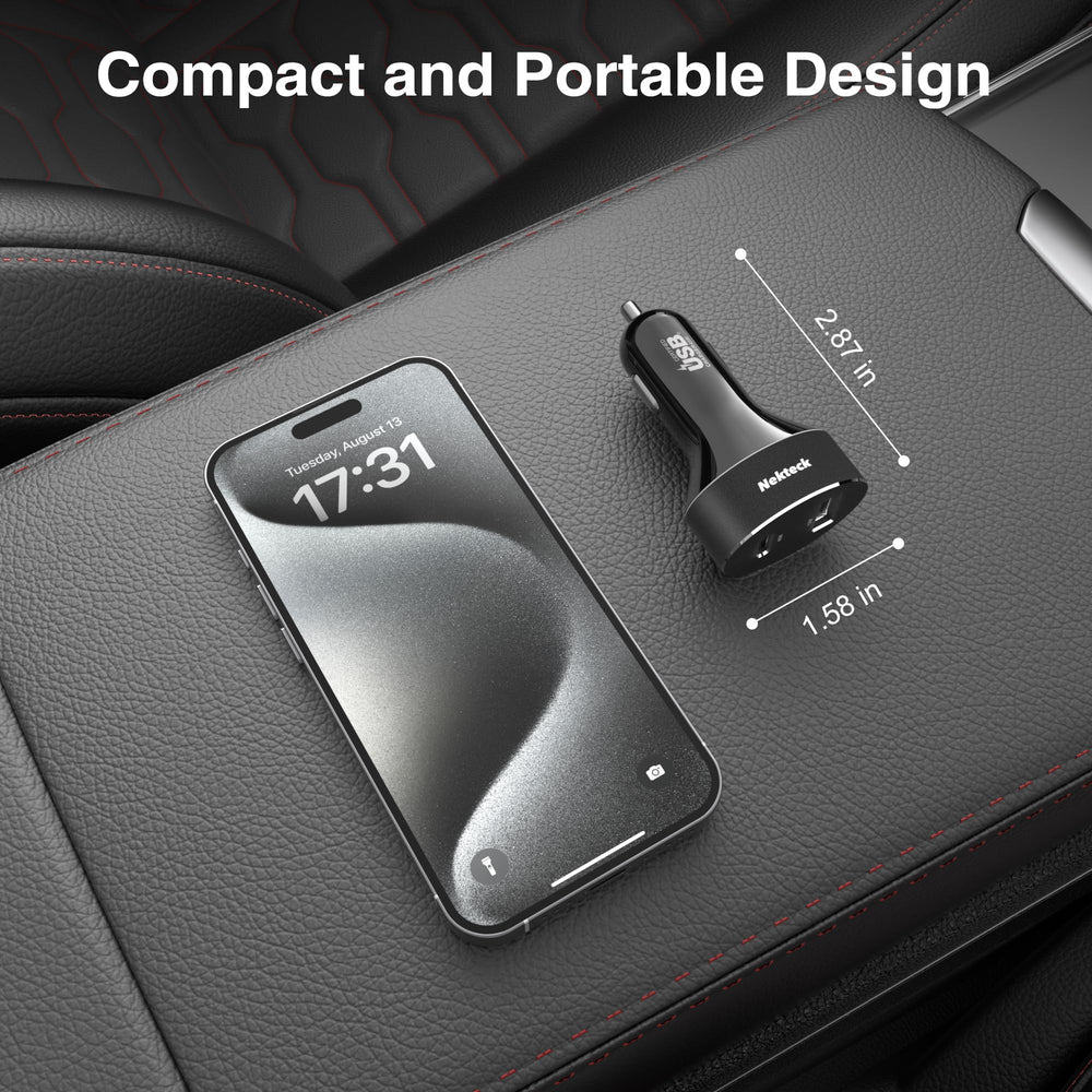 Nekteck USB-C car charger packaged for travel and daily commutes.