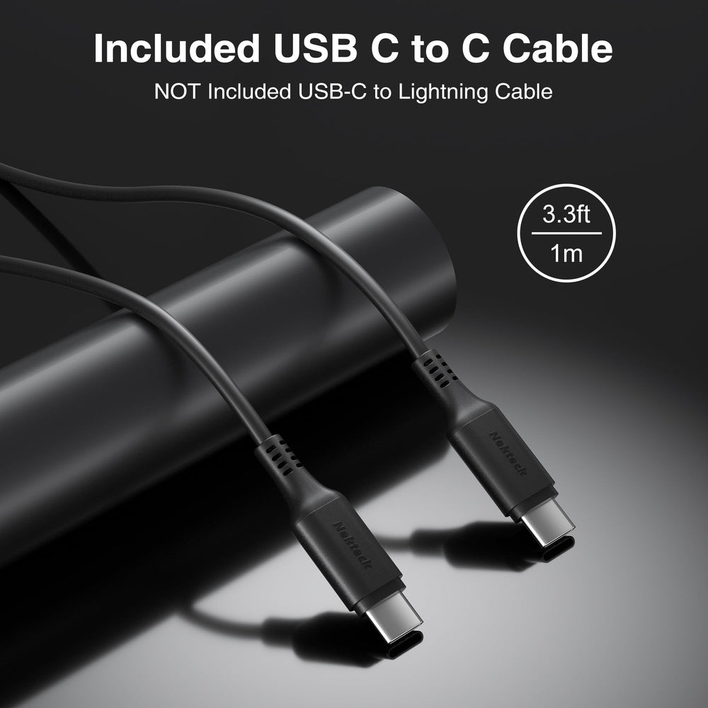 Nekteck USB-C car charger port layout highlighting two outputs.
