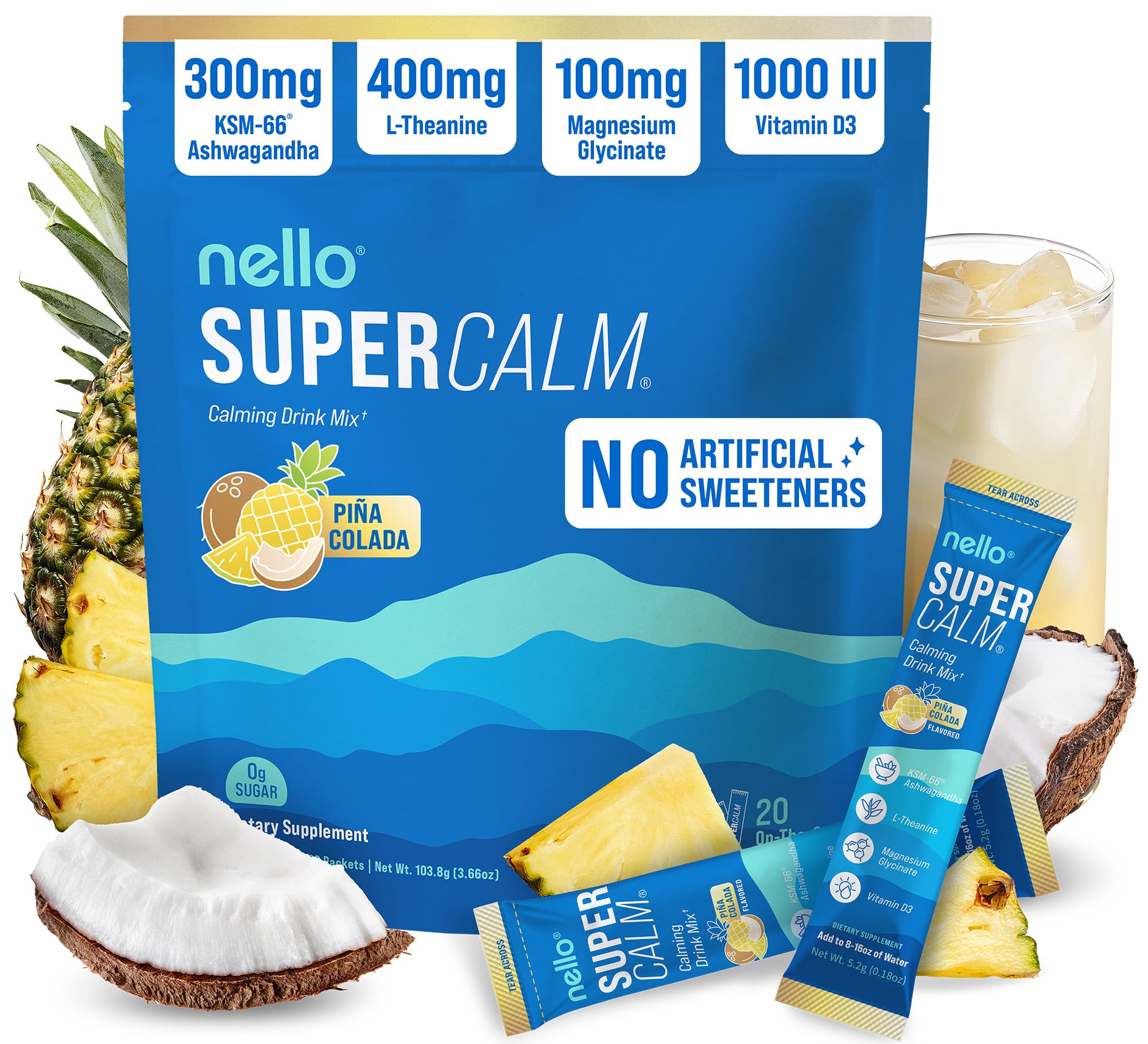 Nello Supercalm canister in pina colada flavor for relaxed focus