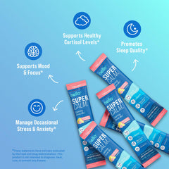 Nello SuperCalm dissolving packet in a glass for a refreshing lift.