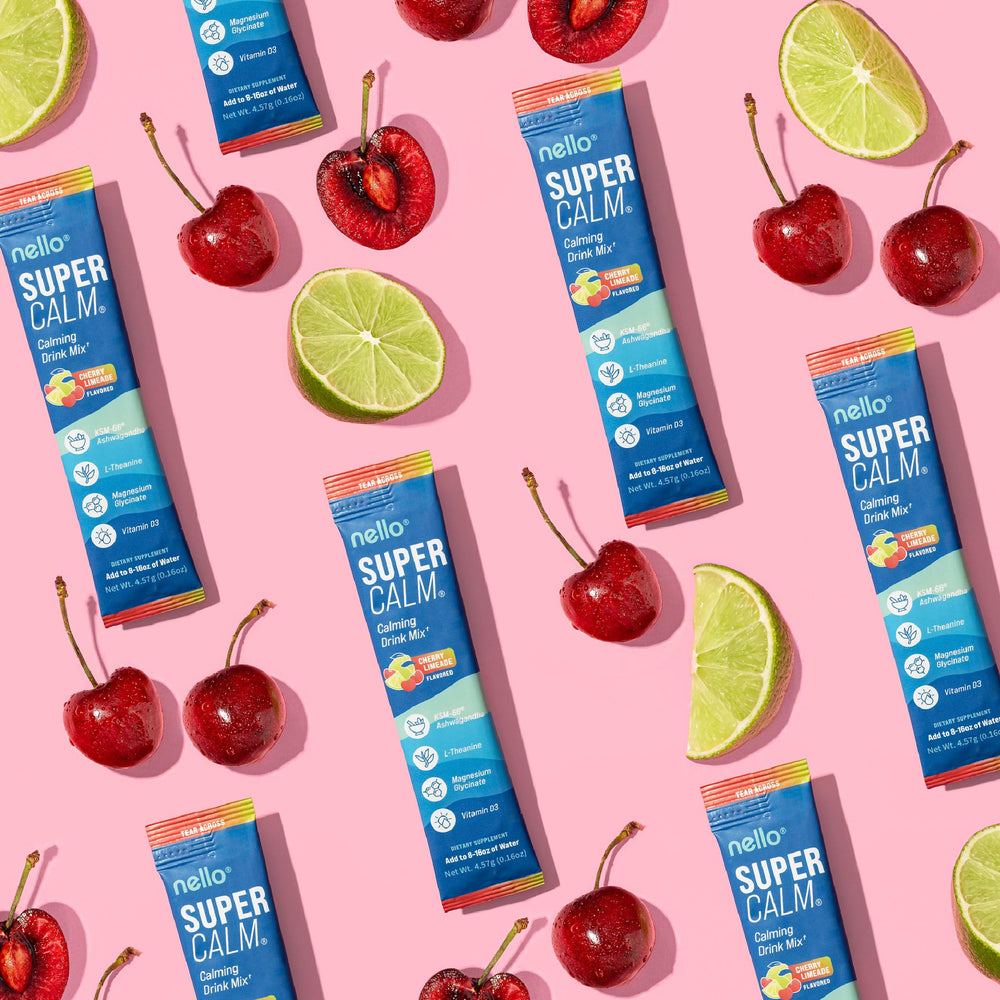 Ingredients closeup featuring magnesium, ashwagandha, and L-theanine for calm focus.