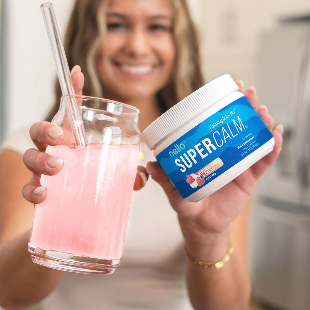 Nello Supercalm magnesium-glycinate-d3 nutrient blend for relaxation and sleep support.
