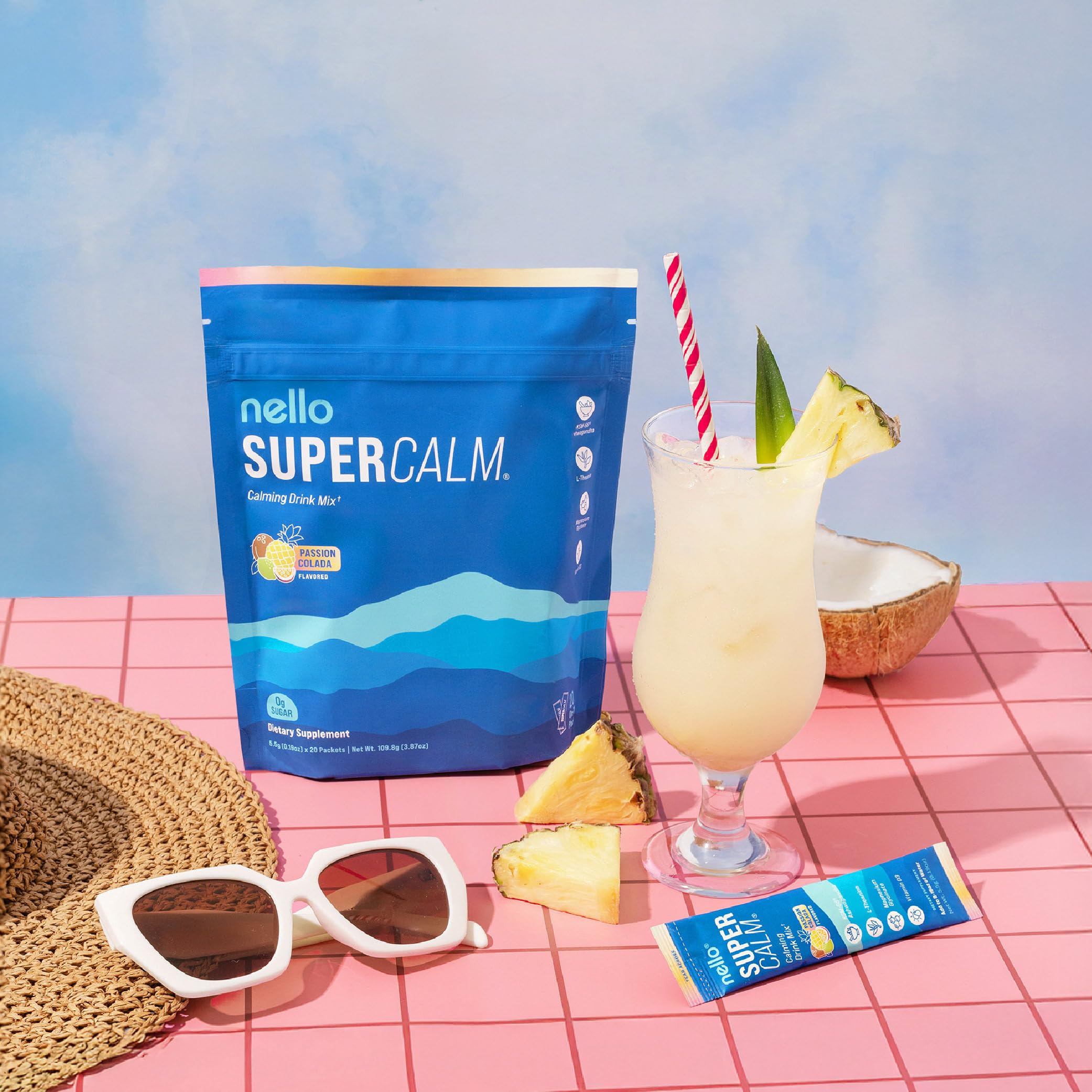 On-the-go sachet of Nello Supercalm tucked in a bag for busy days.