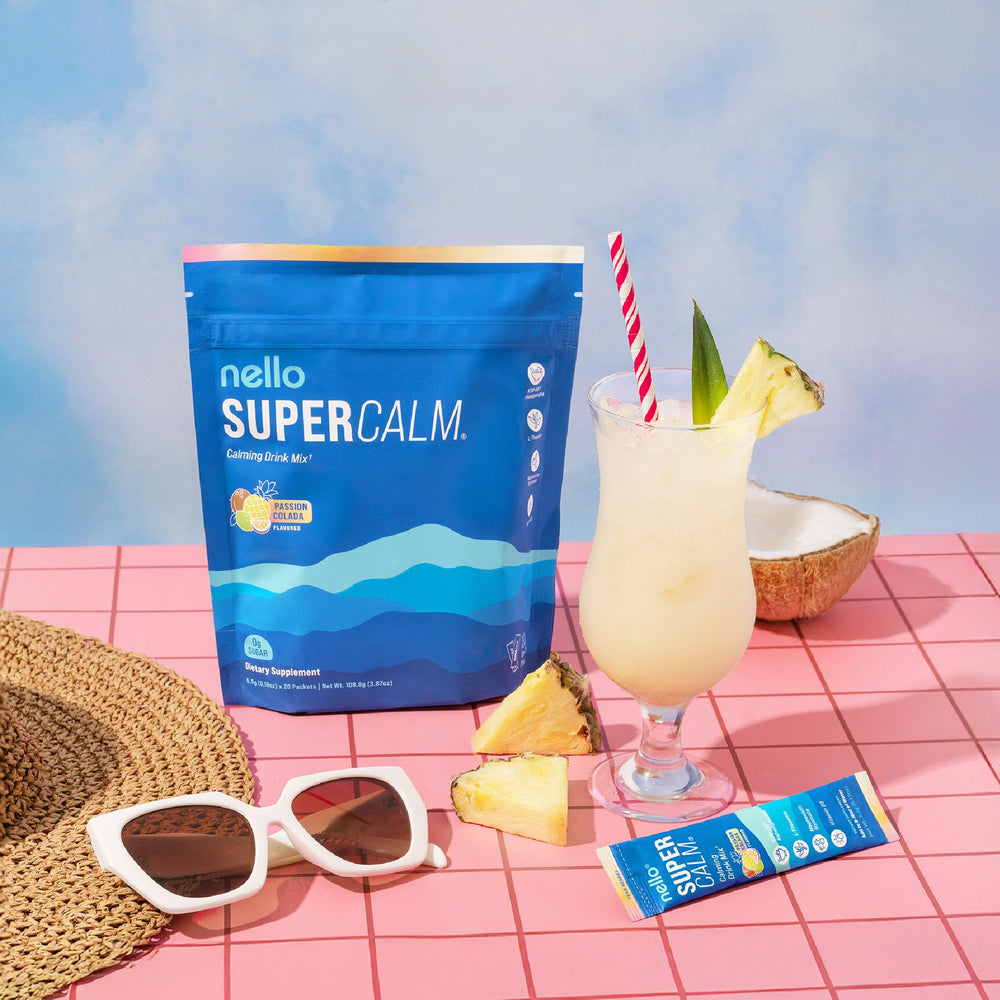 On-the-go sachet of Nello Supercalm tucked in a bag for busy days.