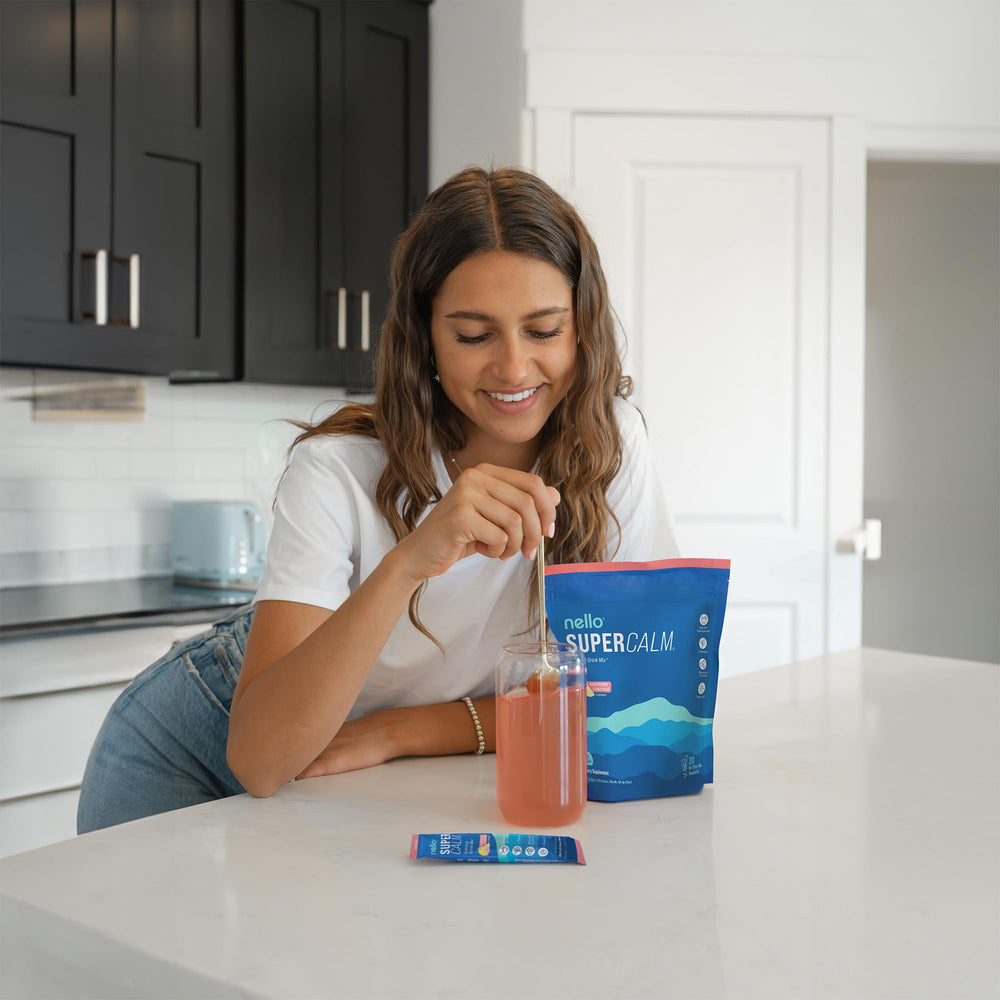 Nello SuperCalm vitamin D3 and magnesium closeup for balanced daily energy.